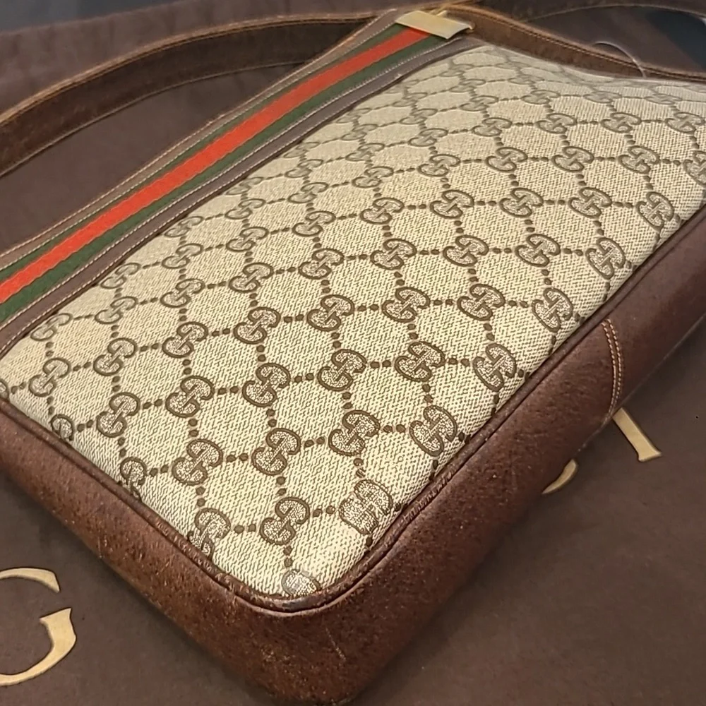 GUCCI VINTAGE 1970'S WEB SHERRY LINE COATED CANVAS/LEATHER SHOULDER BAG- RARE - Picture 13 of 17